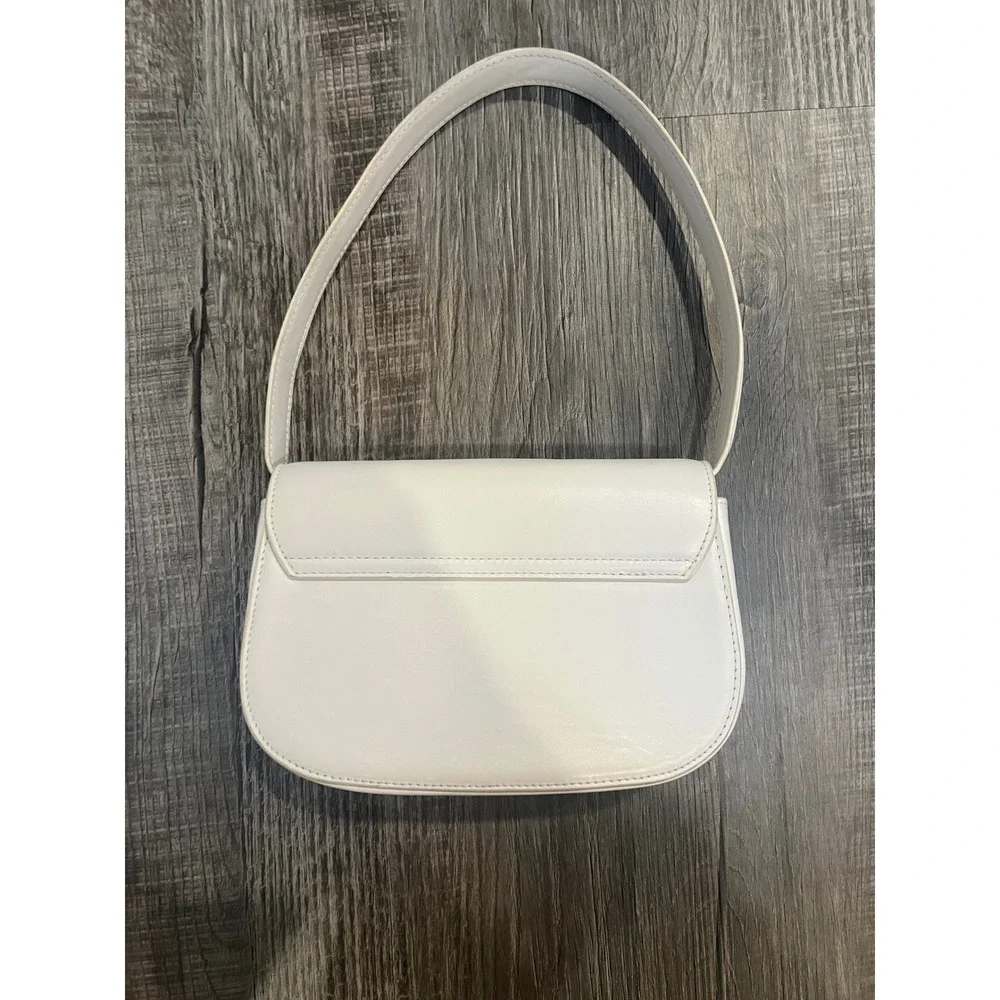 Autentic Diesel 1DR White Leather Shoulder Bag Oval D Logo Flap Handbag